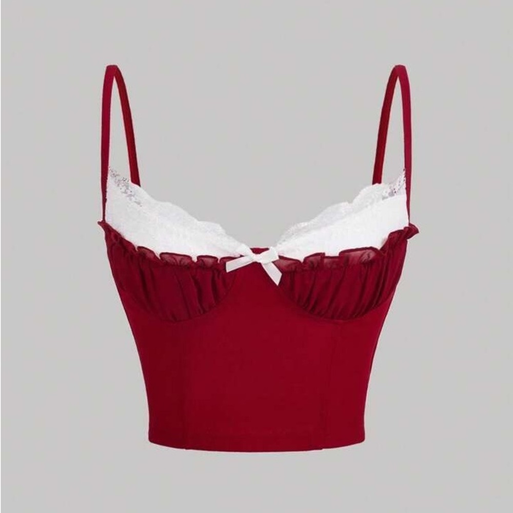 Brand New with Tag! Red Lace Trim Contrast Color Cami Top
